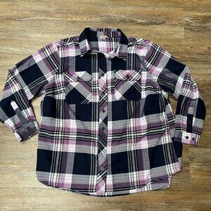 Duluth Trading Co. Flannel Shirt - Women Size 1X - 3/4 Sleeves - Cotton Blend